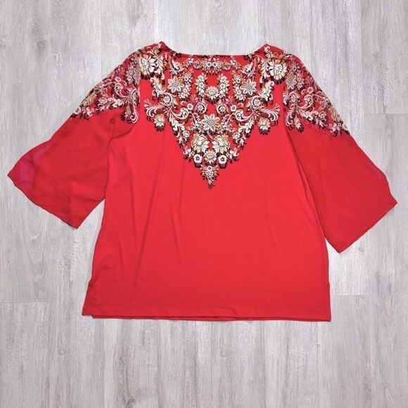 Red Printed Blouse 2X - Picture 6 of 7